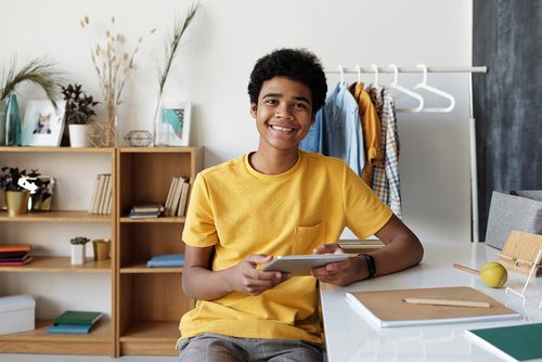 Teen student at desk